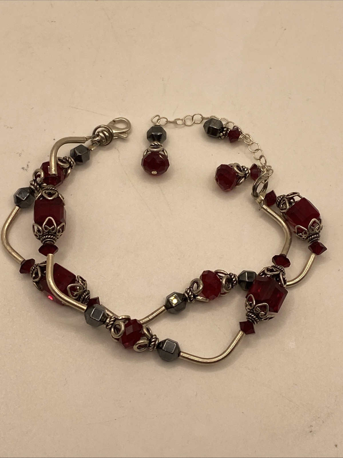 Bracelet, 925 Sterling Silver with Ruby Crystal C… - image 5