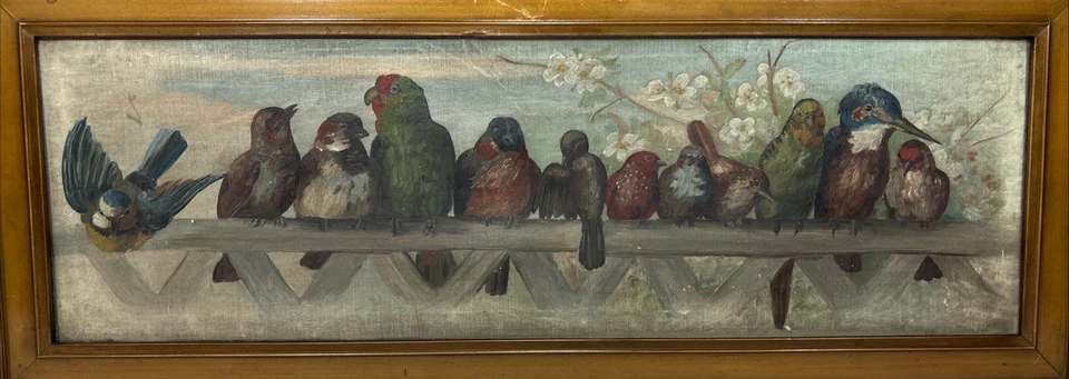 Antigua pintura al óleo original "Nuestras mascotas emplumadas" pájaros después de Paul De Longpre Foto 2 de 4