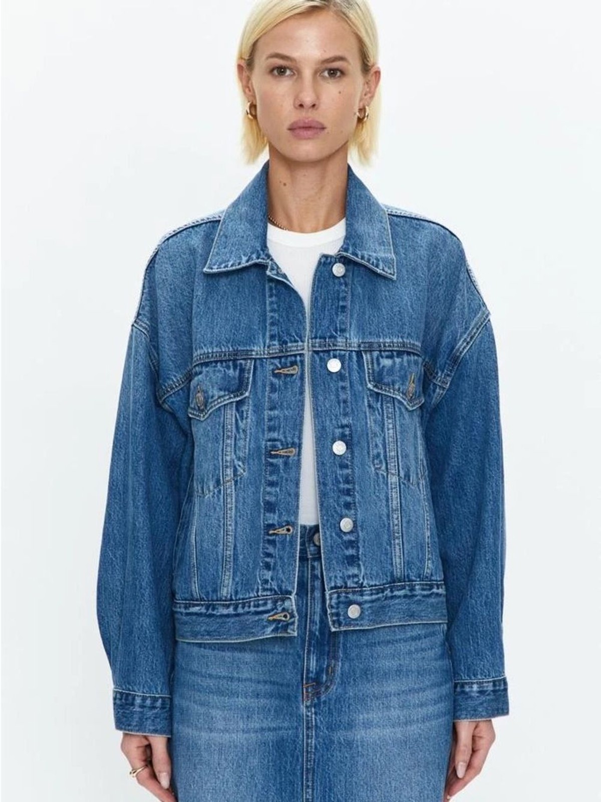 Pistola Margot oversized relaxed fit women's denim jacket size large NWT