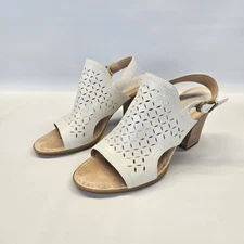 Born 8 Off White Heels Open Toe Sling Back Leather Perforated Adjustable Dressy