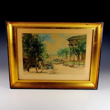 Pencil Signed Hand Colored Engraving Parisan Scene by Charles Blondin (1913-1971