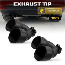 2pc Dual Pipe Exhaust Tip Weld On Black Muffler 2.5 Id X 7od X 9l Double Wall