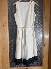 Calvin Klein Cream Bottom Black Stripe Sleeveless Dress Size 6 w/ Belt Cocktail