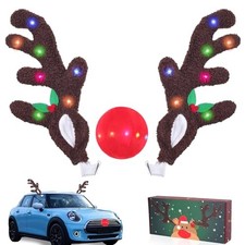 Reindeer Antlers for Cars - Christmas Car Reindeer Antlers  Nose with LED