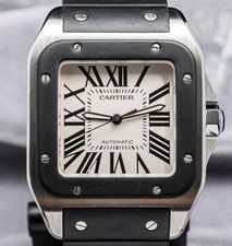 Cartier Santos 100 Large Model 41mm Black Rubber Silver Dial 2656 W20121U2