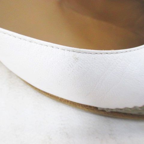 HERMES Luxury Brand Wedge Pumps Wingtip Side V Cut 1.6in Leather White Pre-owned thumbnail 9