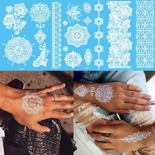 Waterproof Henna White Lace Mandala Flower Temporary Body Hands Tattoo Stickers  