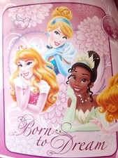 DISNEY PRINCESS PINK BLANKET THROW 46" X60" W/ SLEEP MASK SET "Born to Dream"