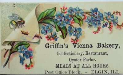 1880's-90's Griffin's Vienna Bakery & Oyster Parlor Forget-Me-Nots Honeybee P61