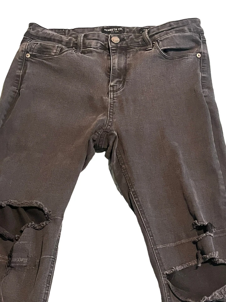 Pantalones de mezclilla Kenneth Cole para mujer talla 10 negros ajustados elásticos desgastados tiro medio Foto 2 de 4