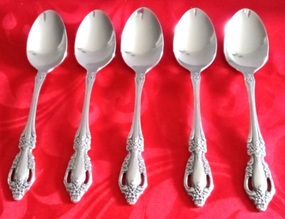 Oneida 18/8 stainless Raphael lot of 5 teaspoons 6'' mint polished
