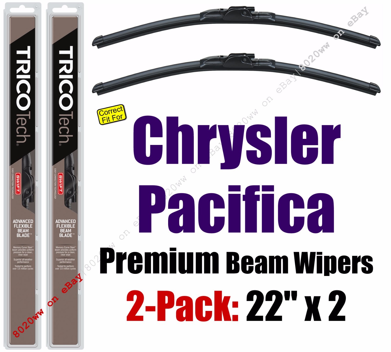 Wipers 2 Pack Premium Wiper Beam Blades fit 20042008 Chrysler Pacifica