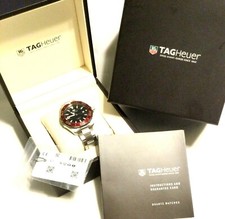 TAG HEUER AQUARACER WATCH Full Size Black Dial w/ Red Bezel Stainless Band 300m
