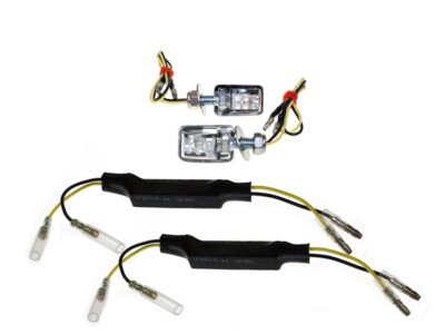 Blinker Set LED Mini Brick schwarz E-geprüft 2 Widerstände für AJP Aprilia BMW 