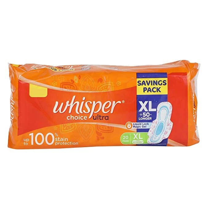 Whisper Choice Sanitary Pads for Women XL Pack of 20 Napkins