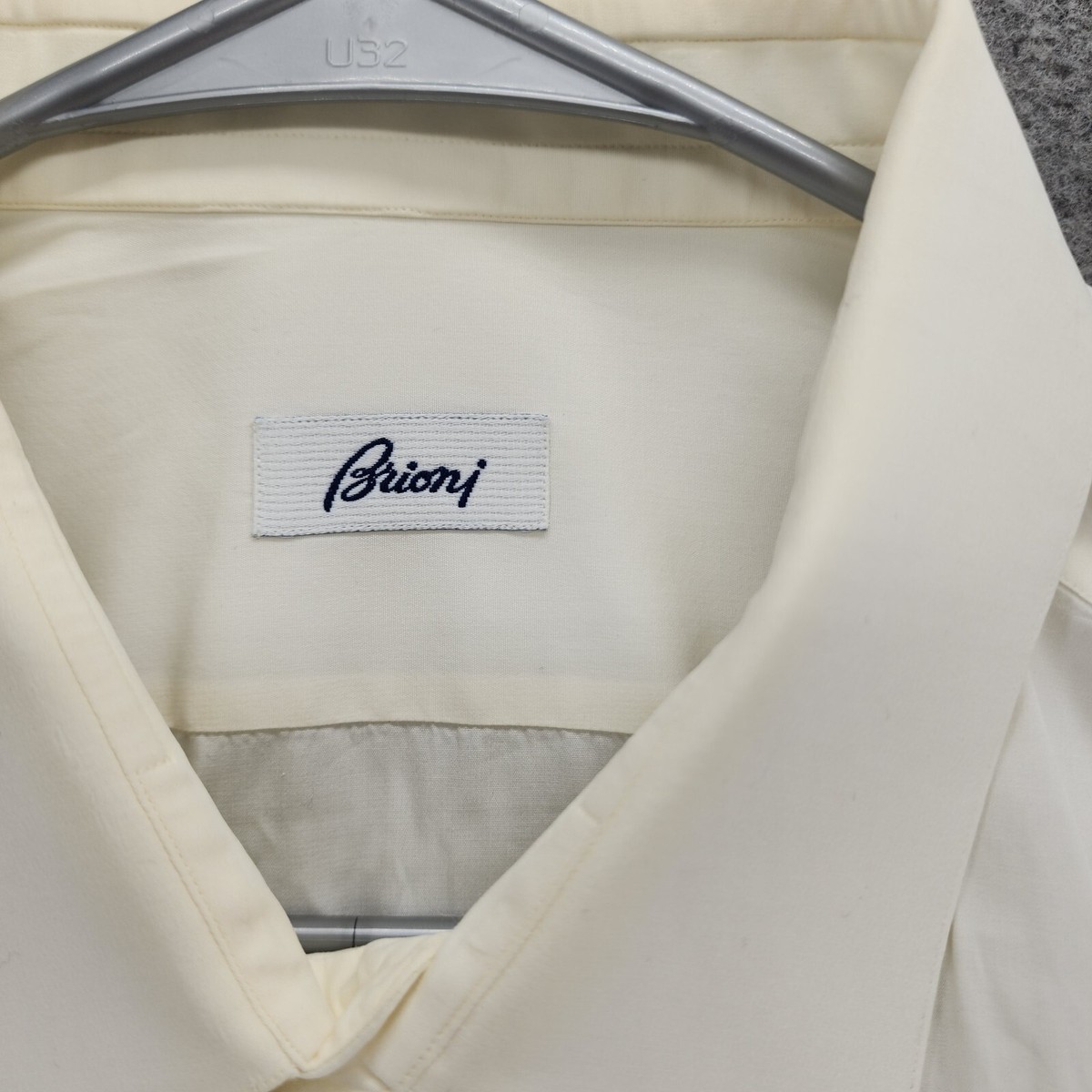 Brioni Dress Shirt Mens 46/18 Long Sleeve Off White Cotton Italy
