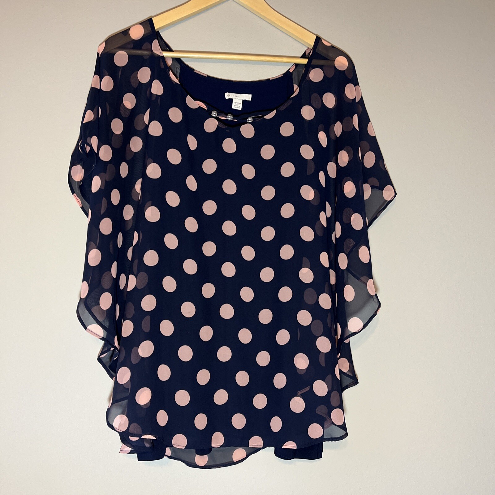 Cato Est 1946 Blue Pink Polka Dot Chiffon Poncho Blouse 18/20W