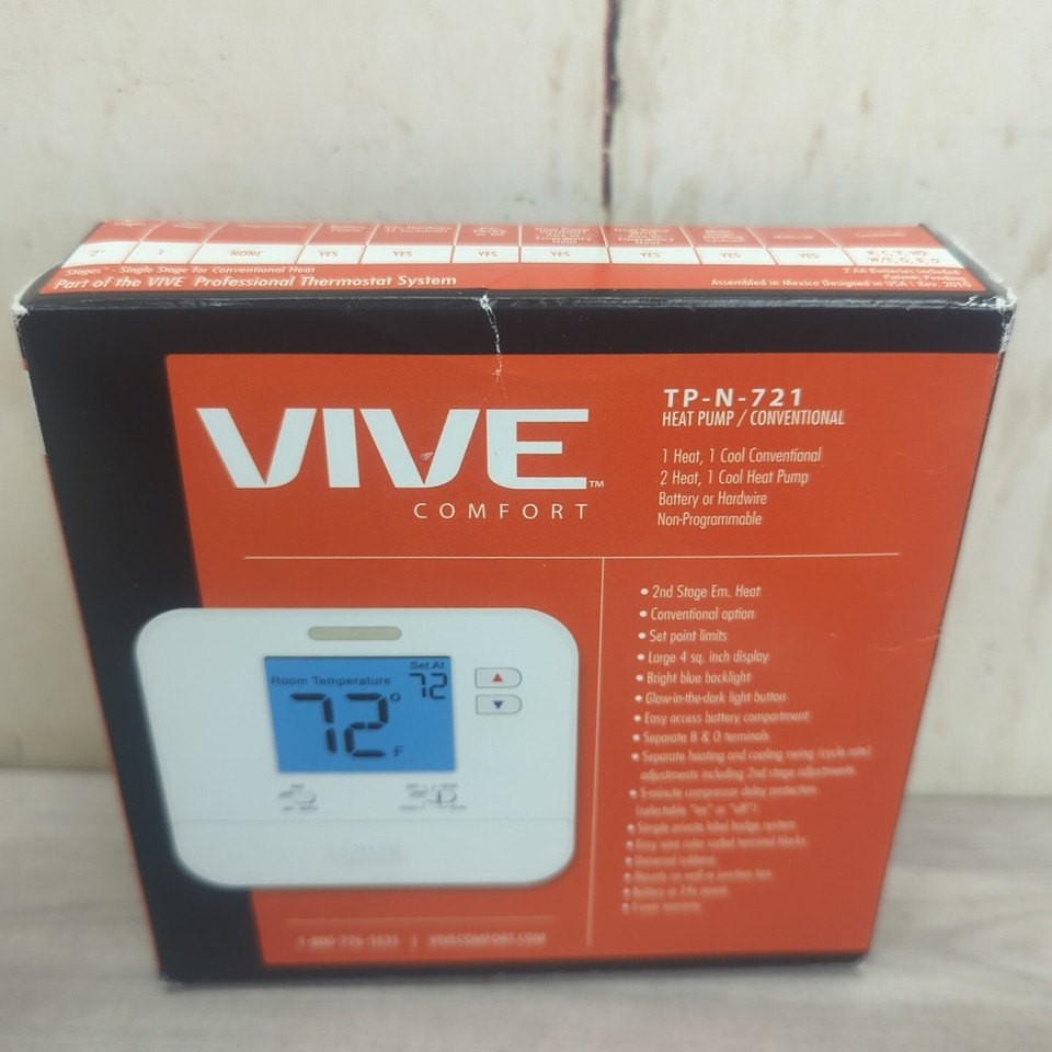 Vive Comfort TPN721 AC Heat Pump NonProgrammable Thermostat Control