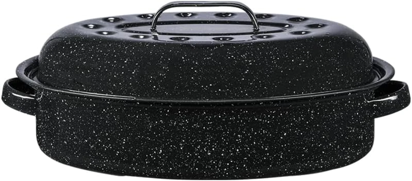 15" Covered Oval Roaster - Ceramic on Steel Heats Faster Cleans Easier (BLACK)