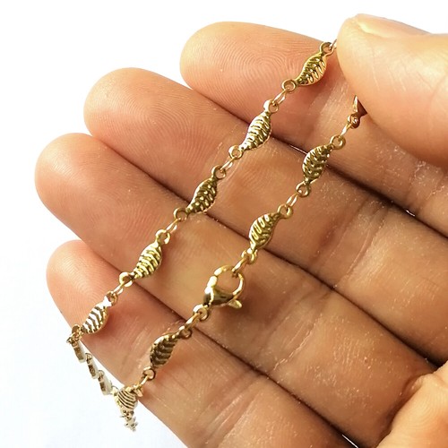 Ankle Bracelet 18K Gold Stainless Steel Anklet Barefoot Sandals Leaves Charm - Picture 4 of 8