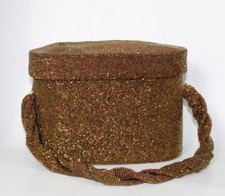 Vintage 40s Copper Brown Glass Beaded Box Bag