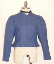 BLUE COTTON  LINEN JACKET Women Austria SUMMER Fitted PEPLUM Dress 4 6 S B36"