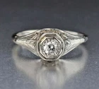 Vintage Engagement Ring 0.5ct Antique Round Cut Moissanite 14k White Gold Plated
