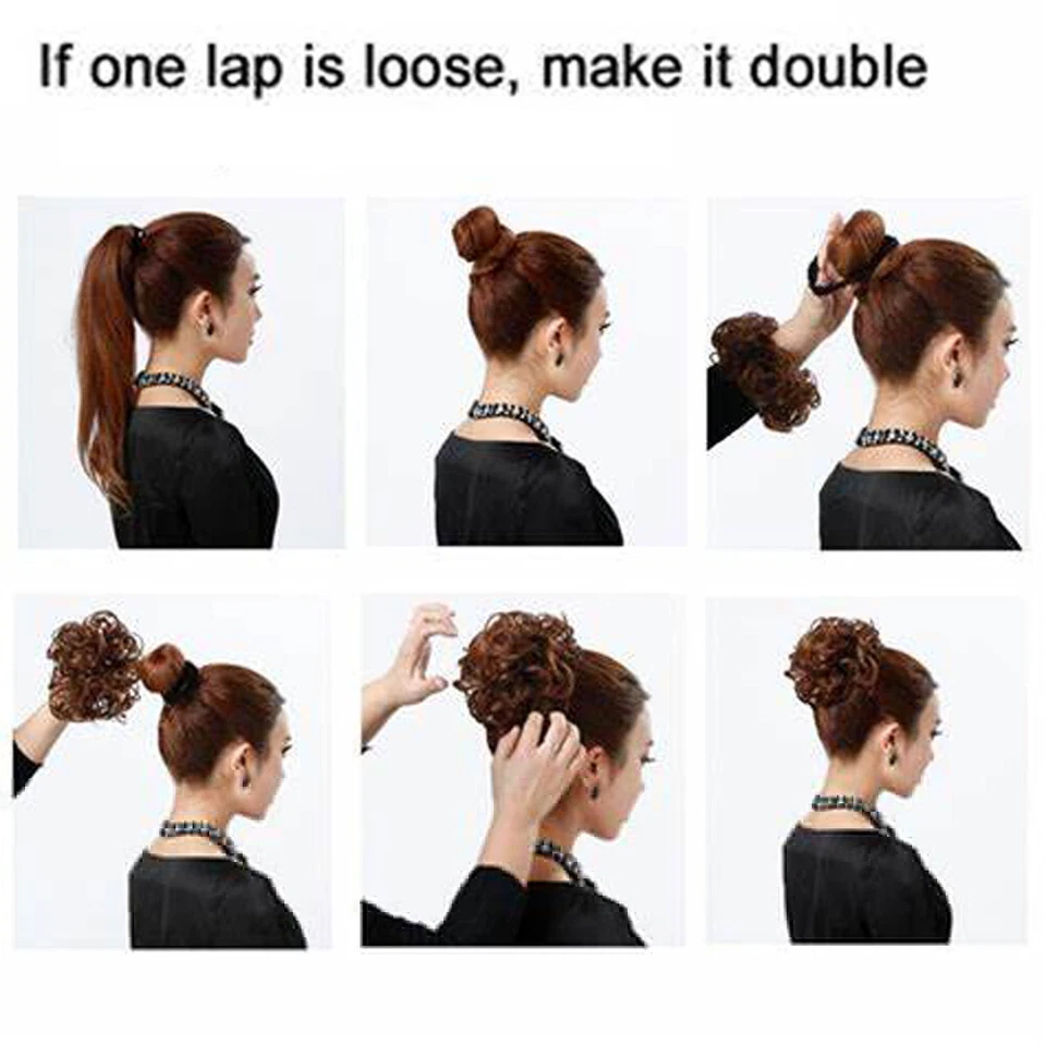 Wedding Hair Accessories Wavy Curly Hair with Messy Donut Synthetic Wig USA - Image 4 of 4