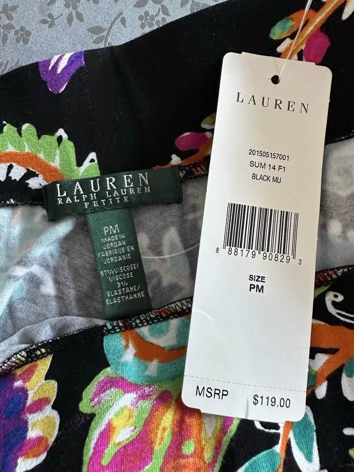 Lauren Ralph Lauren Colorful Floral Pants Size L Elastic Waist Flared Leg - Image 4 of 4