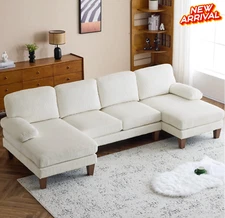 4 Seat Upholstered U-Shaped Sectional Sofa Set 2 Chaise Living Room Corduroy NEW