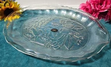 Vintage Dynasty Glass Iridescent Platter Fruit Grapes Leaves Vines - Mint 