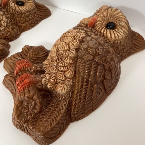 2 Owls Hanging Wall Art 3D Molded Hard Foam Home Decor Granny Core Retro Vtg - Picture 5 of 13