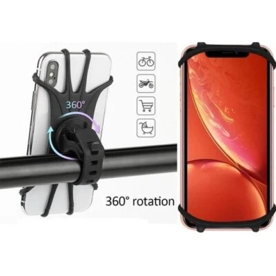 Support Vélo Téléphone Universel Moto Rotation 360° Extensible GPS Silicone Noir - Photo 1/3