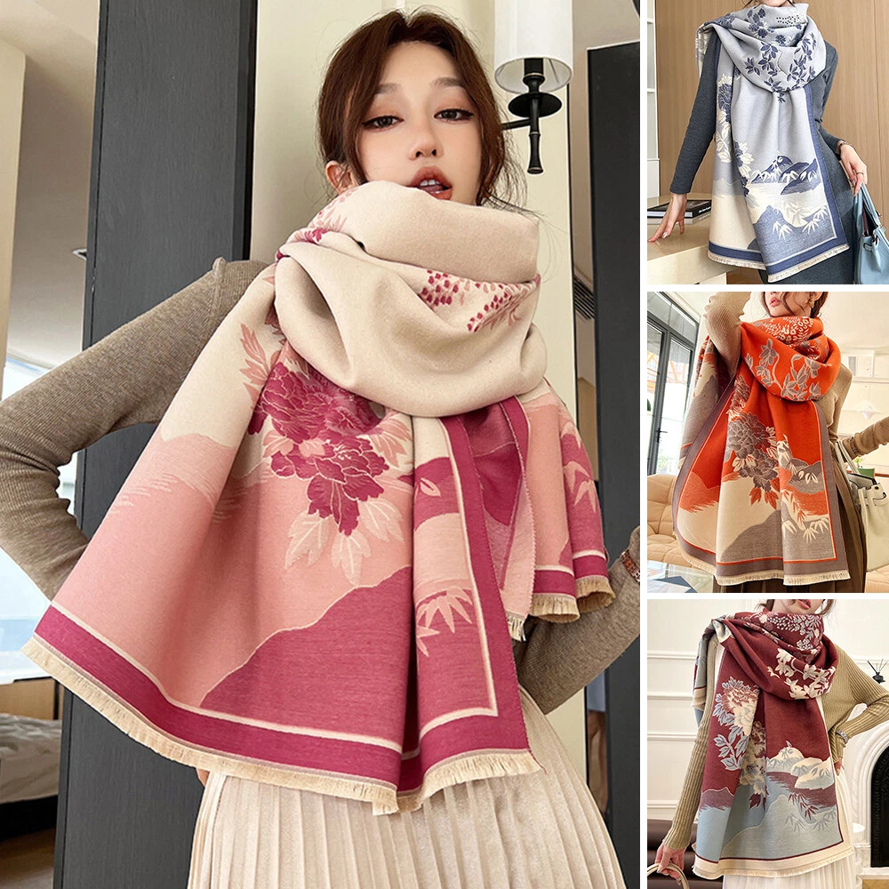 Luxury 2022 New Warm Winter Scarf Women Print Solid Cashmere