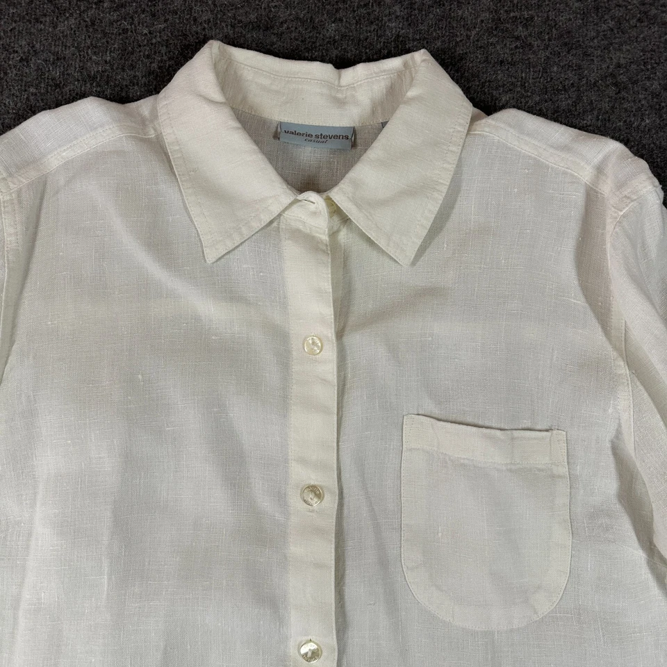 Valerie Stevens casual white button up shirt womens size L large 100% linen - Изображение 2 из 4