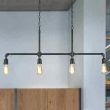 LNC Black Pipe Chandelier, 44 in. Large Industrial 4-Light Linear Matte Black