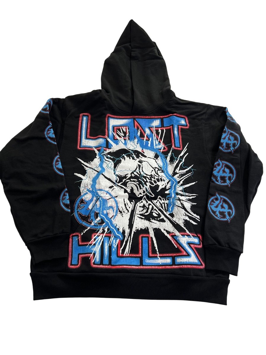 LOST HILLS Lightning Skull Hoodie in Black And Blue | eBay