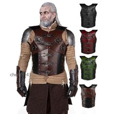 Medieval Adjust Leather Armor Vest Cosplay Hatless War Jacket Riveted Fasteners