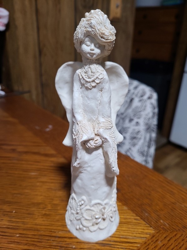 Vintage Hand Crafted Angel Figurine Beaded Lace Relief Artist   