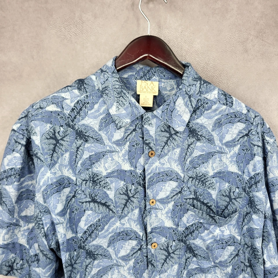 Camisa Hawaiana Jos A Bank Para Hombre Grande Azul Floral Abotonada Vacaciones Playa Seda Foto 3 de 4