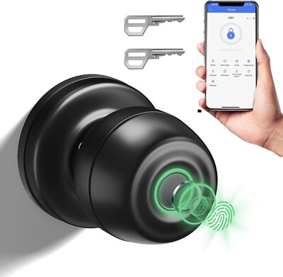 Euerte Smart Door Knob w/ Fingerprint Door Knob Biometric Door Lock (Black)