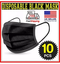 10Pack Black 3-Ply Face Mask Disposable Dental non Medical Surgical Cover