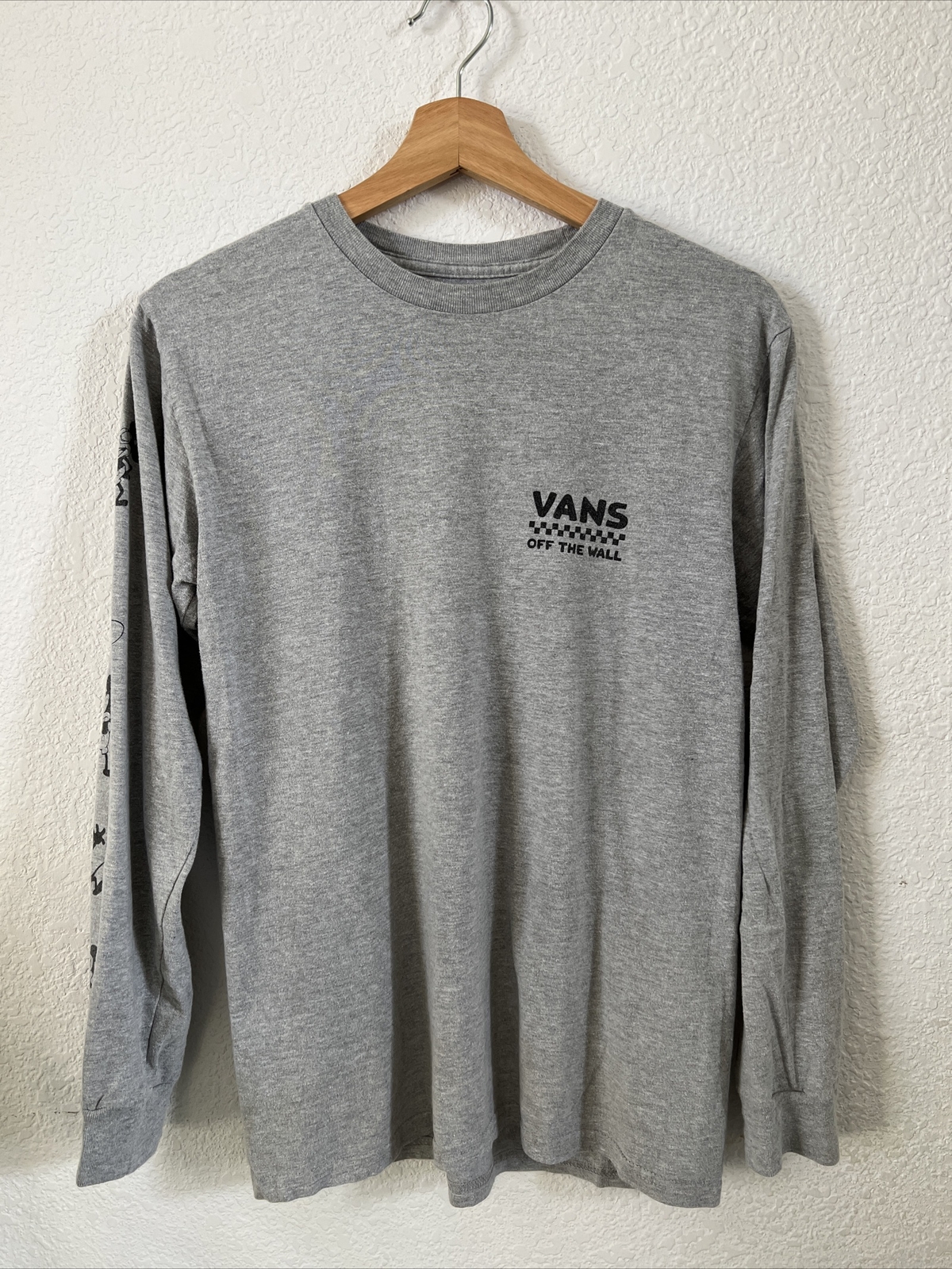 Vans x Disney T-Shirt Mens SMALL Mickey Mouse Gray Long Sleeve Top