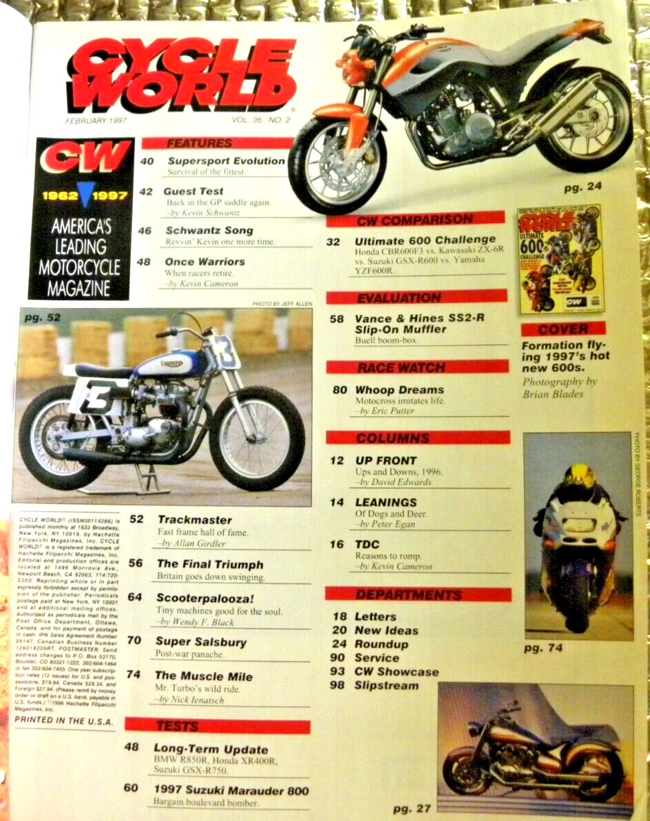Cycle World Magazine Febuary 1997 Ultimate 600 Challenge FREE