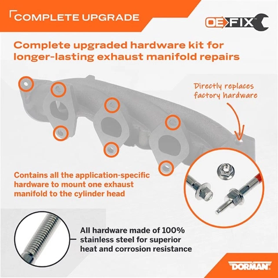 12 Bolts Exhaust Manifold Hardware Kit DORMAN Stainless Steel Upgrade - Image 3 of 4