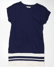 F&F Damenpullover blau gestreift Leinen A-Linie Gr&ouml;&szlig;e 8 V-Ausschnitt