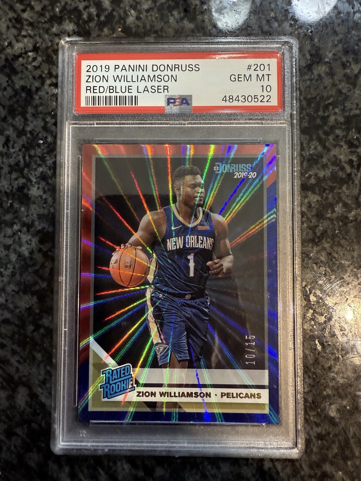 2019/20 Donruss Rated Rookies Red Blue Laser Zion Williamson #/15 PSA 10 Gem