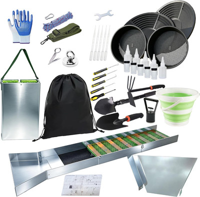 37pcs Complete Gold Panning Kit with 50'' Sluice Box for Gold Mining ，Adults