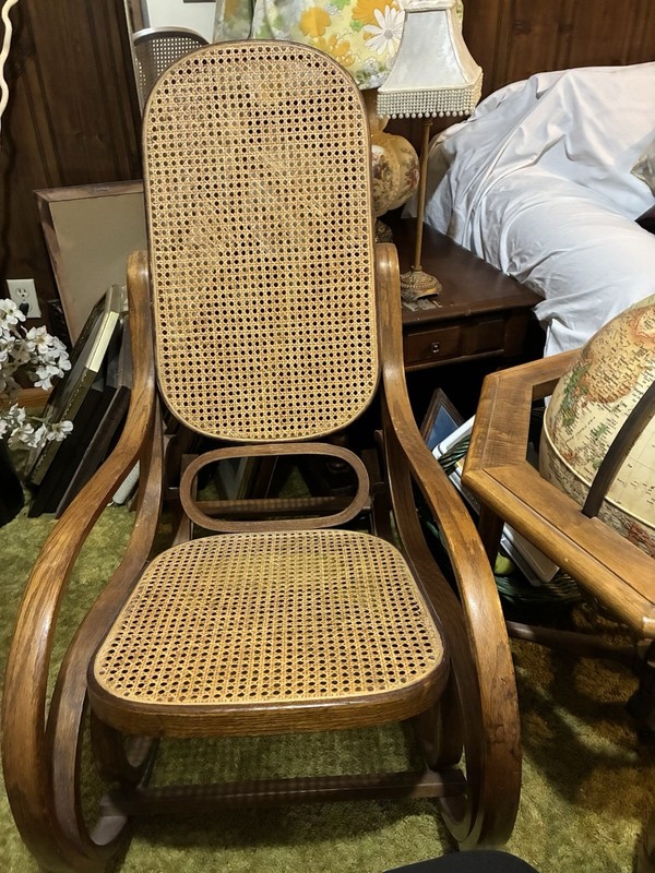 Wood Cane Rocking Chair with Cane Seat & Back, Brown/Beige, Medium Wood