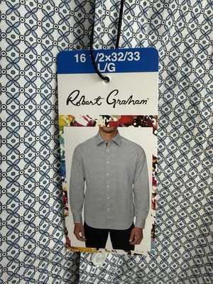 Robert Graham Dress Button Shirt Mens Large Floral Geometric Pattern Flip Cuffs